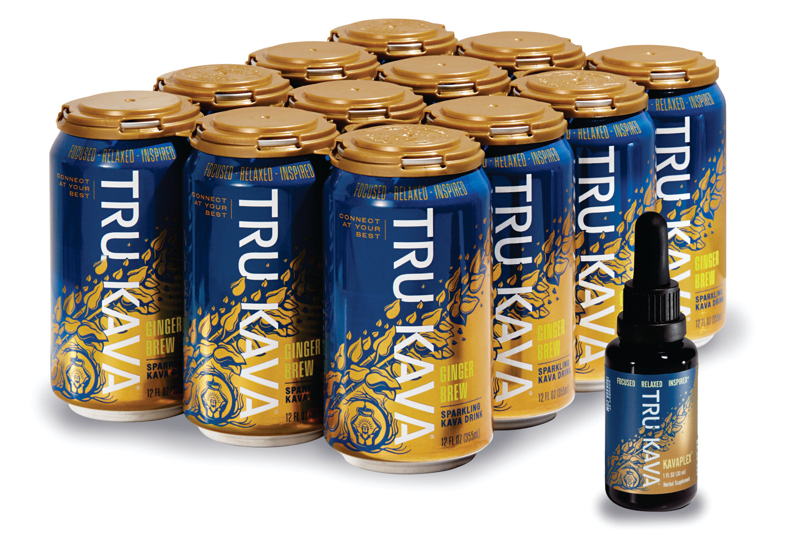 Ginger Brew Kava Drink & KAVAPLEX Premium Kava Oil Bundle – 12oz Carbonated + 1ml Oil – Natural Relaxation & Focus